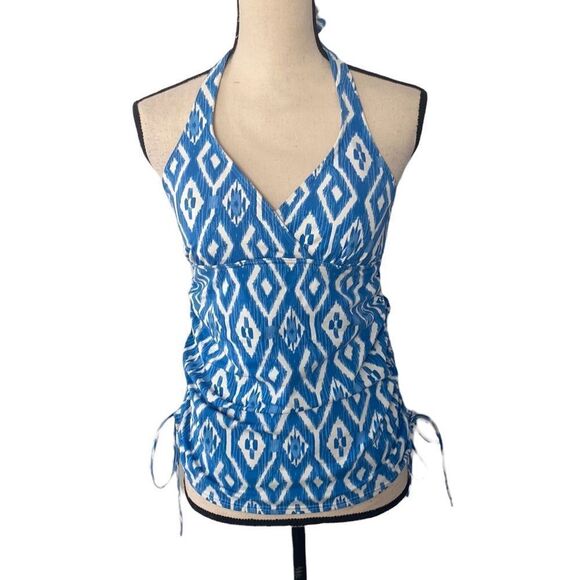 LANDS’ END White Blue Halter Tankini Swimwear Size 6 - Picture 1 of 12